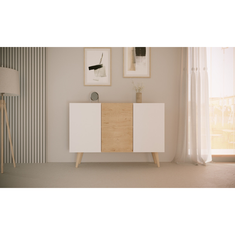 Kocot Toronto senkki 120cm, 3 kaappia, säädettävä hyllykorkeus, valkoinen/beige