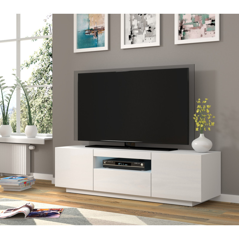 TV-taso AURA 150cm seinä-& lattia-asennus, kiilto valkoinen