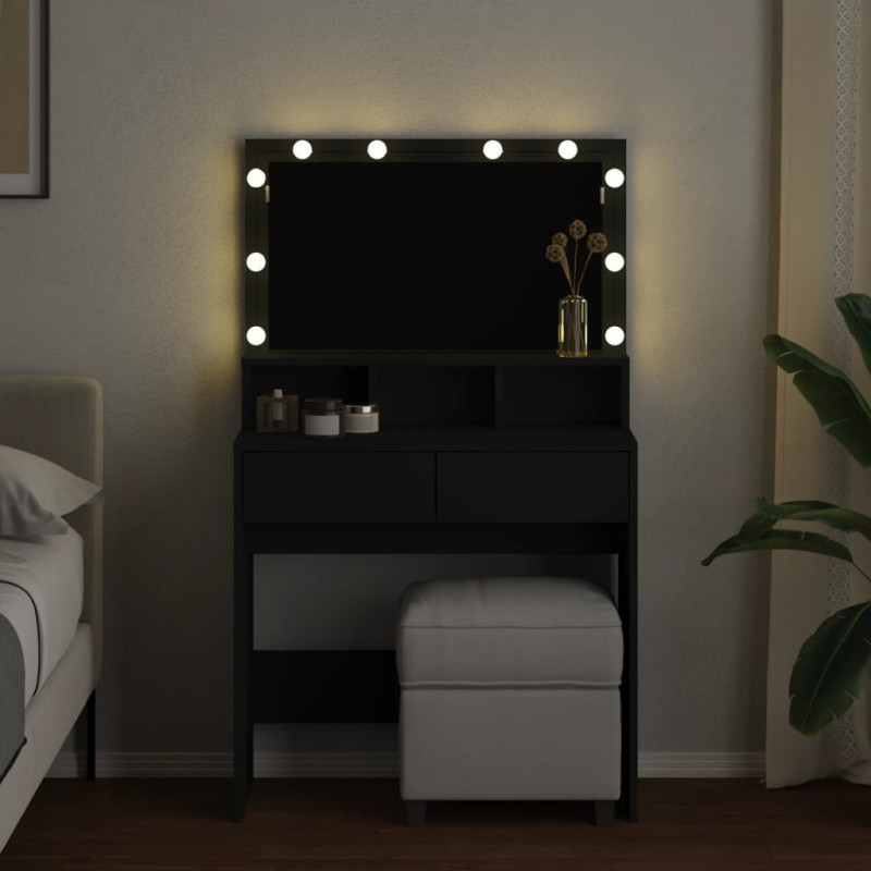 Peilipöytä LED-valoilla musta 80x41x134,5 cm