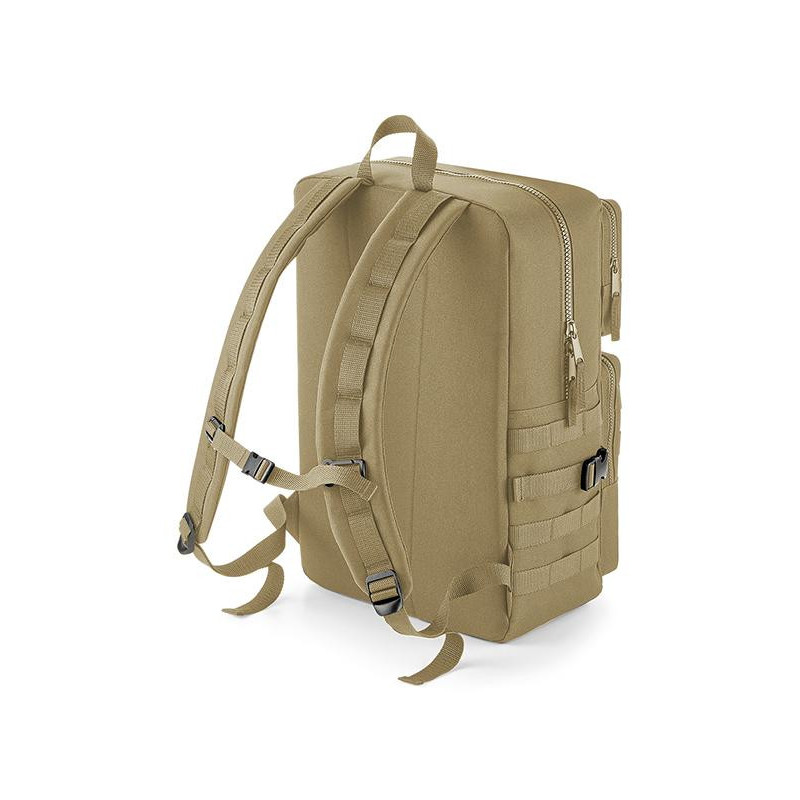 Bagbase Molle Tactical Reppu Dual velcro-panelilla, beige 25L