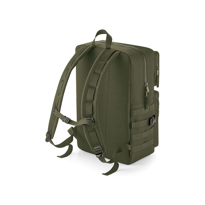 Bagbase Molle Tactical Reppu Dual velcro-panelilla, tummanvihreä 25L