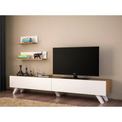 Chic Home Aimo TV-taso 180 cm + 2 seinähyllyä, valkoinen/ruskea