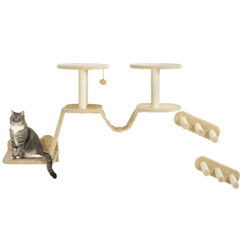 PawHut Katzen Kletterwand Set, 3-teilig Katzenmöbel mit Kratzbaum, Sitzstangen, Leiter, Stufen, Krat