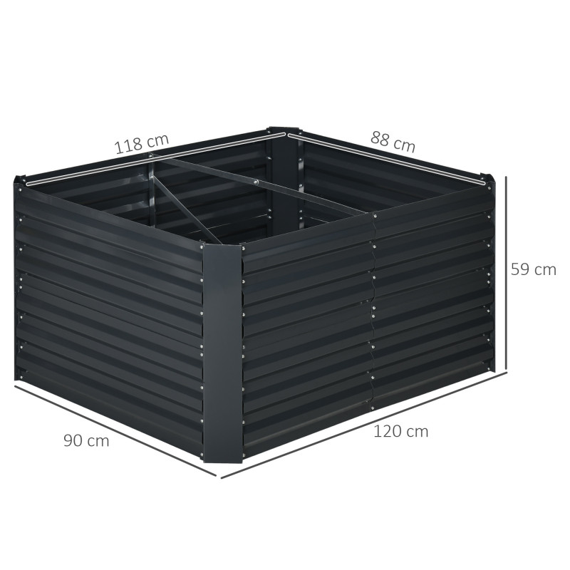 Outsunny Istutuslaatikko Tukirakenteella Teräs 120 x 90 x 59 cm Tummanharmaa