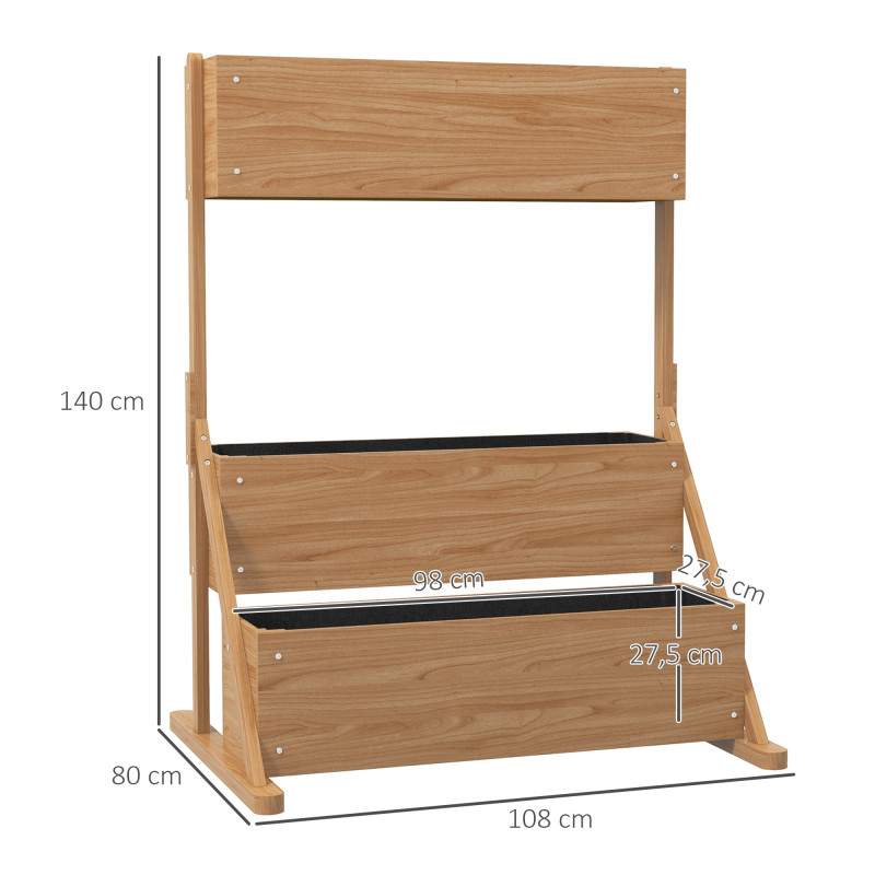 Outsunny Kolmitasoinen Istutuslaatikko Kuusipuusta 108 x 80 x 140 cm Natural