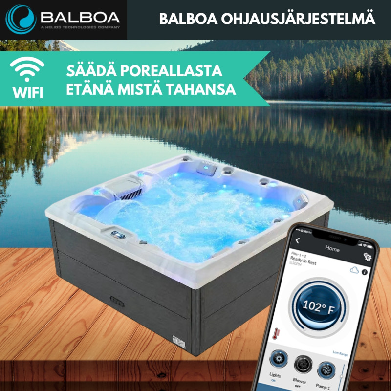 Pohjola Spa LUXUS Ulkoporeallas 215x215 cm, 55 suutinta, LED-valot, WIFI