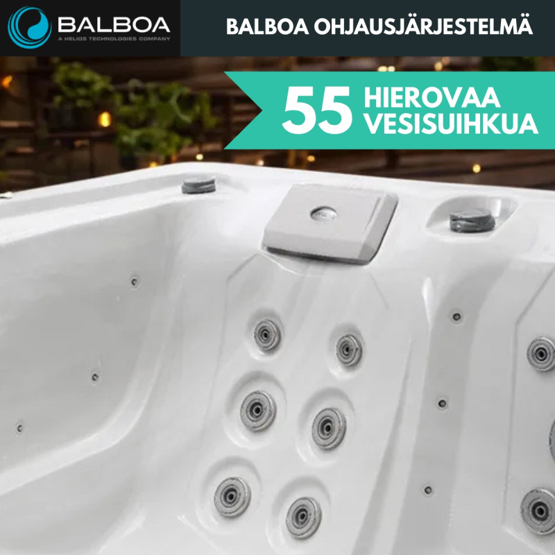 Pohjola Spa LUXUS Ulkoporeallas 215x215 cm, 55 suutinta, LED-valot, WIFI