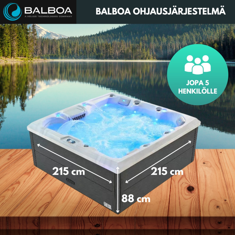 Pohjola Spa LUXUS Ulkoporeallas 215x215 cm, 55 suutinta, LED-valot, WIFI