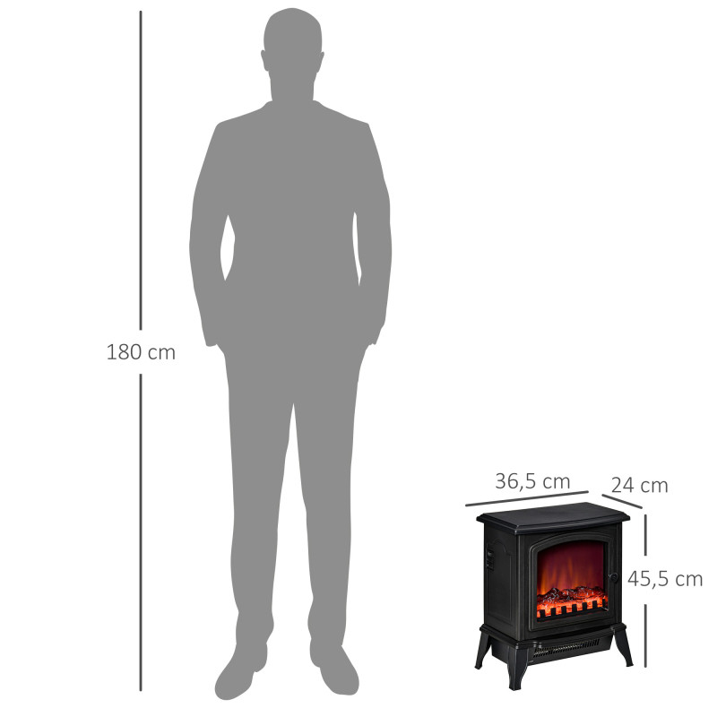 HOMCOM LED Sähkötakka 1000W/2000W 36.5 x 24 x 45.5 cm Musta