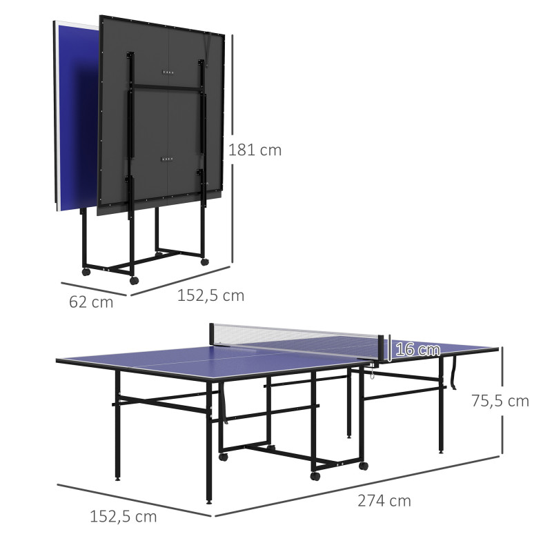 SPORTNOW Pingispöytä / Pöytätennis, Taitettava, 274 x 152.5 x 76 cm, Sininen