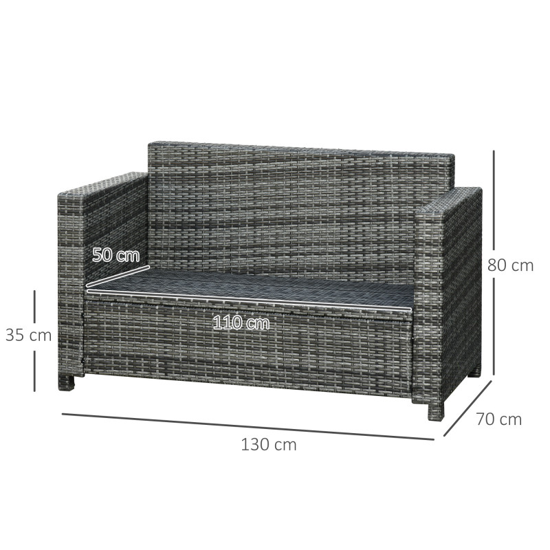 Outsunny Polyrottinki Ulkosohva 2-Istuttava, 130 x 70 x 80 cm, Harmaa