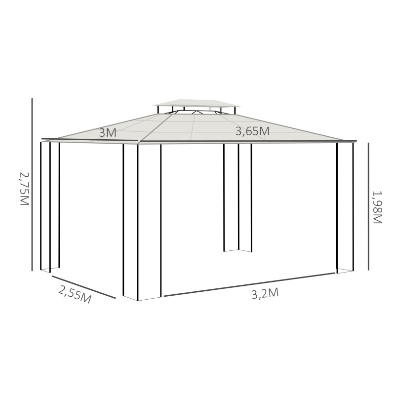 Outsunny Kovakattoinen Puutarhapaviljonki 3.65 x 3m, Ruskea / Harmaa