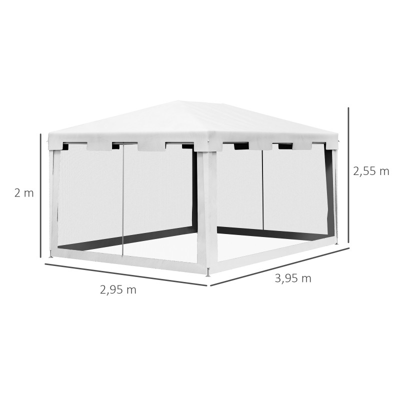 Outsunny Puutarhapaviljonki 4 x 3m Hyttysverkolla, Valkoinen