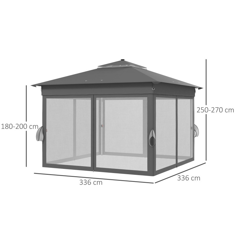 Outsunny Pop-Up Puutarhapaviljonki 3,36 x 3,36m LED-valaistuksella, Harmaa