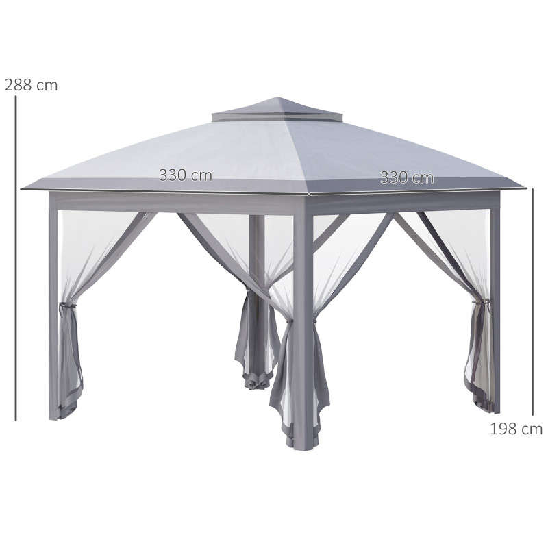 Outsunny Puutarhapaviljonki Pop-Up Rungolla 3,3 x 3,3m, Harmaa