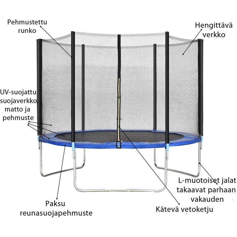 POHJOLAPULSE SPORTS Trampoliini Premium Ø 360cm Turvaverkolla, Vaaleanpunainen