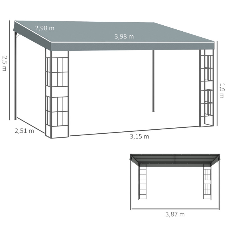 Outsunny Pergola / Terassikatos 4x3m, Harmaa