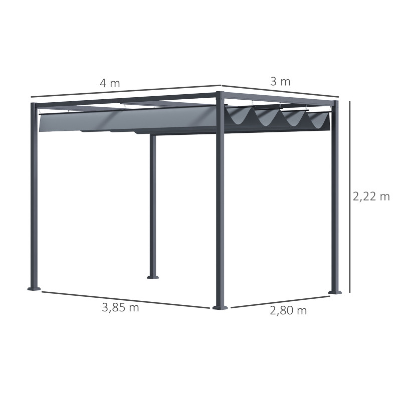 Outsunny Pergola / Terassikatos 4x3m, Tummanharmaa