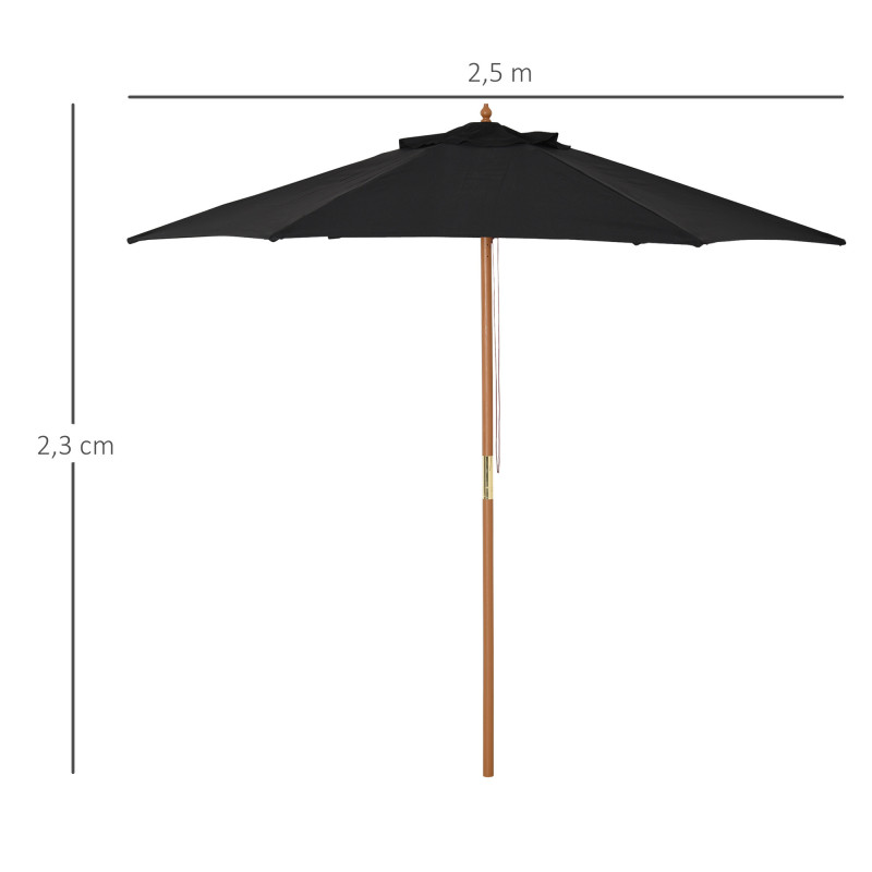 Outsunny Puinen Aurinkovarjo 2,5m, Musta