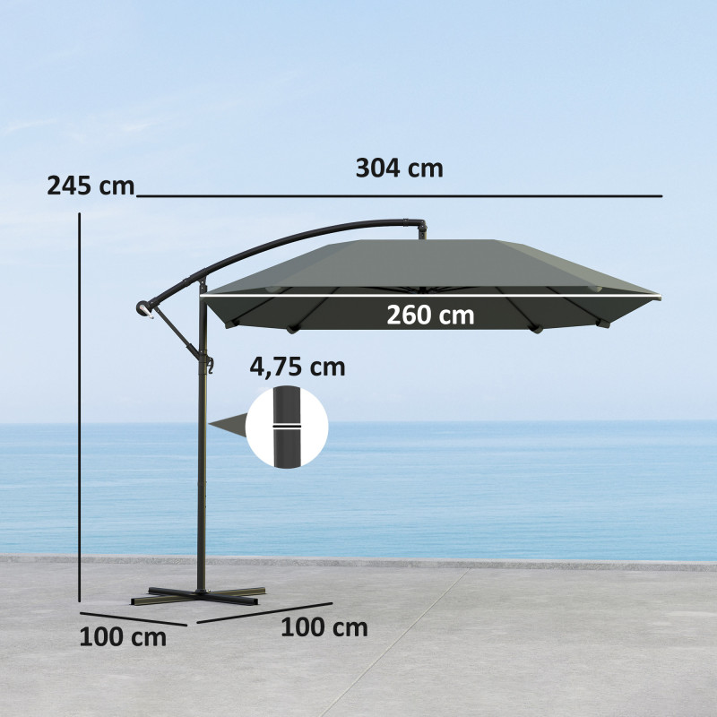Outsunny Riippuva Aurinkovarjo 260cm, Harmaa