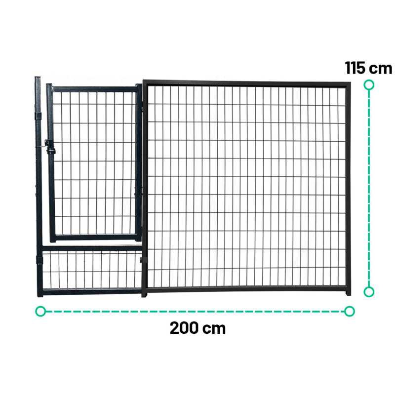 POHJOLAN LEMMIKKITARVIKE Matala Koiratarha 4 x 2 x 1,15 m, 8m2 Elementtitarha, Musta Teräs