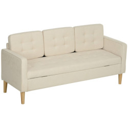 HOMCOM 3-Istuttava Sohva Säilytystilalla 166.5 x 62 x 82 cm, Sametti, Beige