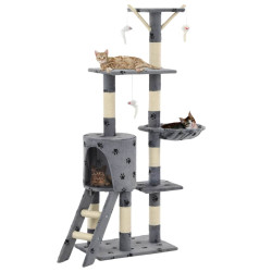 Kissan kiipeilypuu sisal-pylväillä 138 cm tassunjäljet harmaa