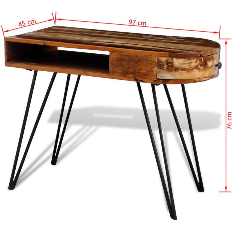 Uusiokäytetystä puusta valmistettu pöytä rautajaloilla