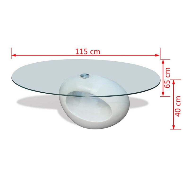 Sohvapöytä soikea lasinen pöytälevy korkeakiilto valkoinen