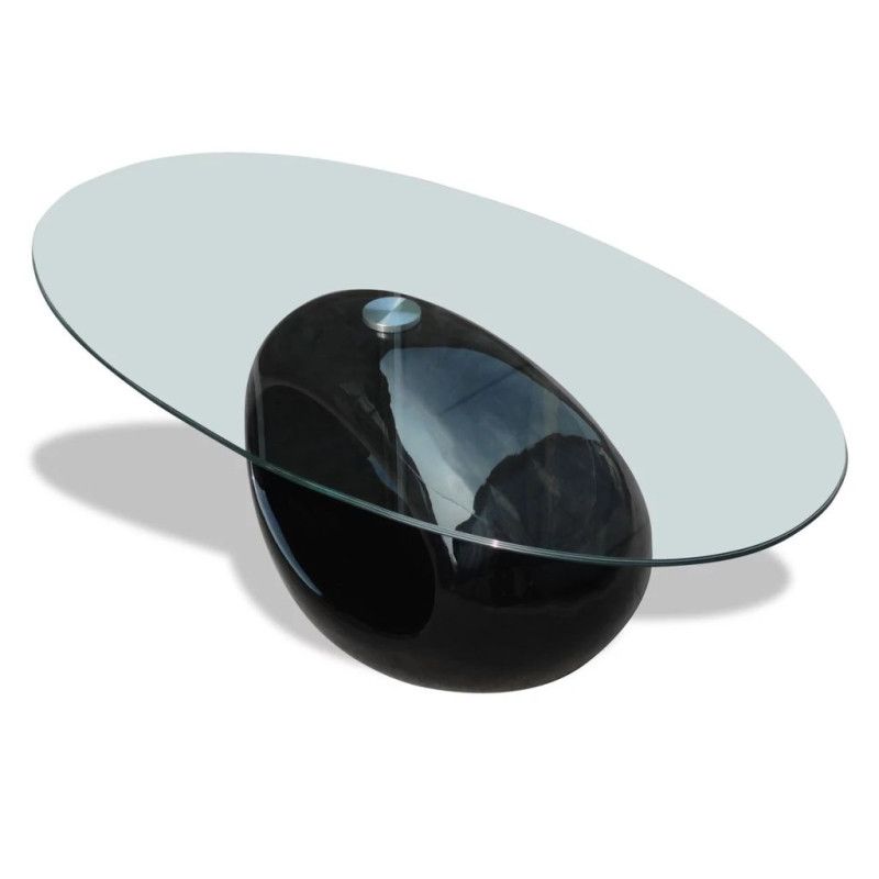 Sohvapöytä soikea lasinen pöytälevy Korkeakiilto musta