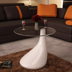 Sohvapöytä pyöreä lasinen pöytälevy Korkeakiilto valkoinen