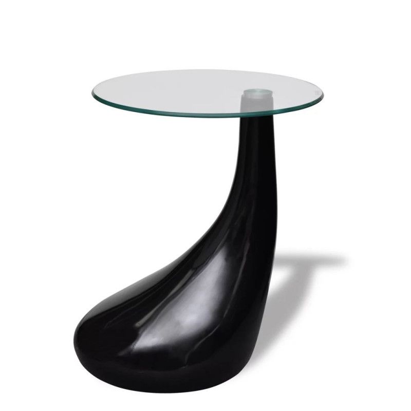 Sohvapöytä pyöreä lasinen pöytälevy Korkeakiilto musta