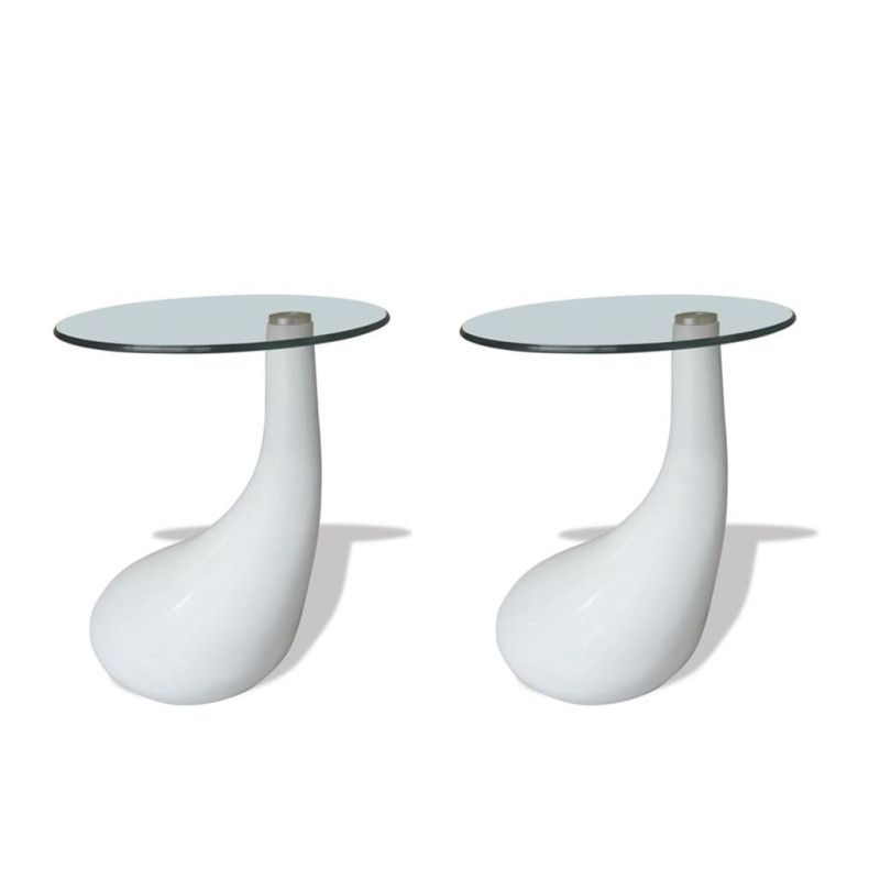 Sohvapöytä 2kpl pyöreä lasinen pöytälevy korkeakiilto valkoinen