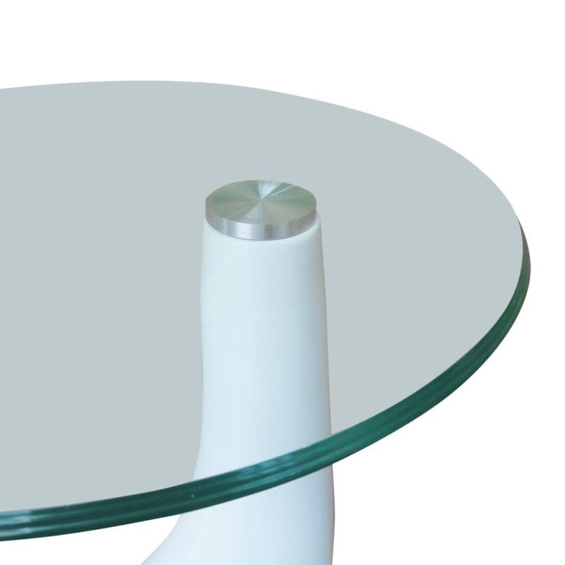 Sohvapöytä 2kpl pyöreä lasinen pöytälevy korkeakiilto valkoinen