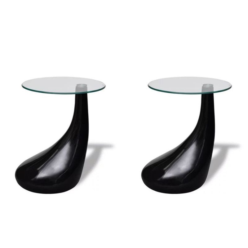 Sohvapöytä 2kpl pyöreä lasinen pöytälevy Korkeakiilto musta
