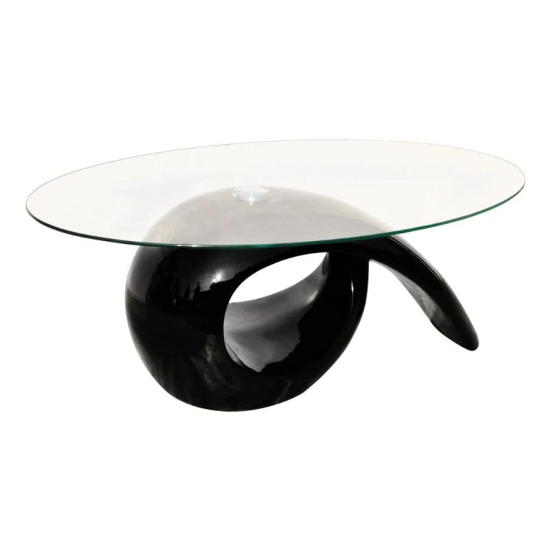 Sohvapöytä soikea lasi ja kierrejalusta Korkeakiilto musta