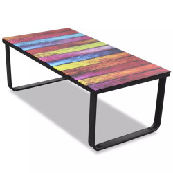 Sohvapöytä lasisella pöytälevyllä ja sateenkaaren väreillä