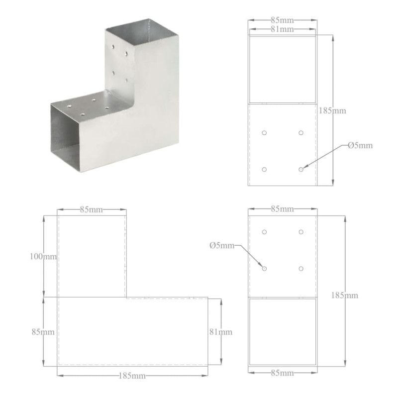 Tolppaliittimet 4 kpl L-muoto galvanoitu metalli 81x81 mm