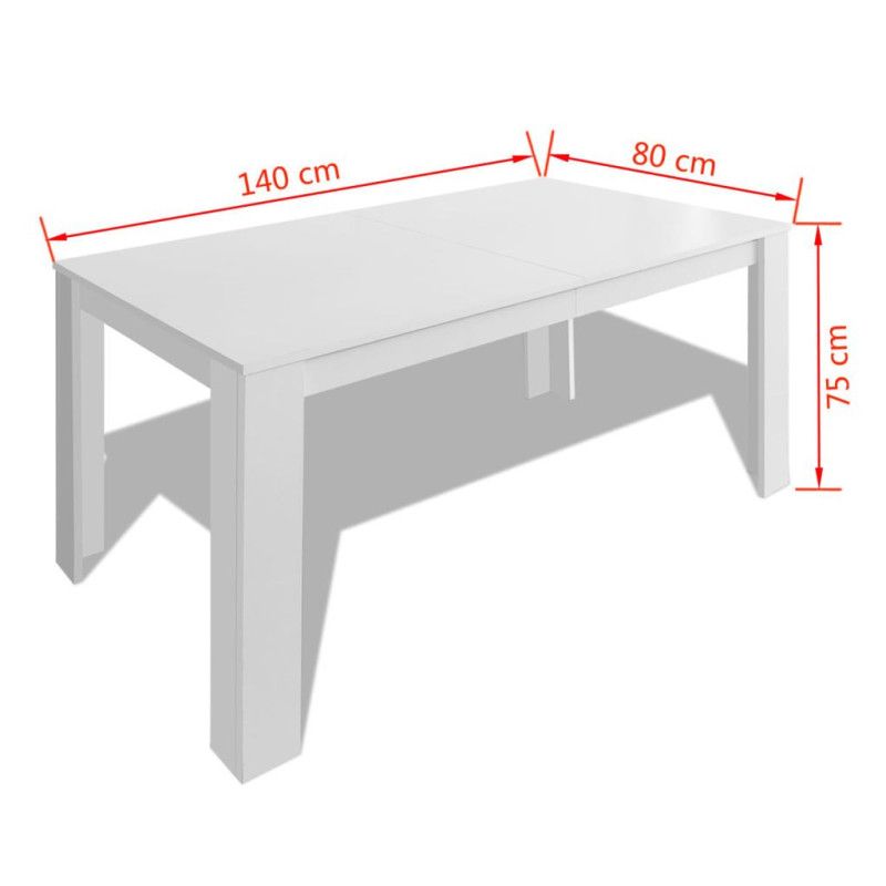 Ruokapöytä 140x80x75 cm valkoinen