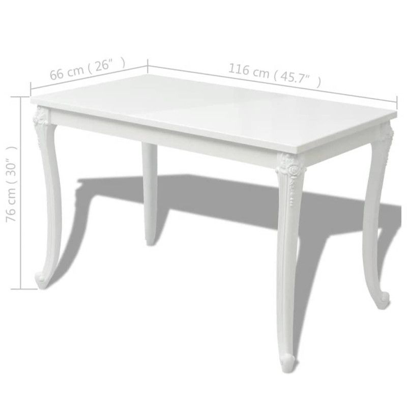 Ruokapöytä 116x66x76 cm korkeakiilto valkoinen