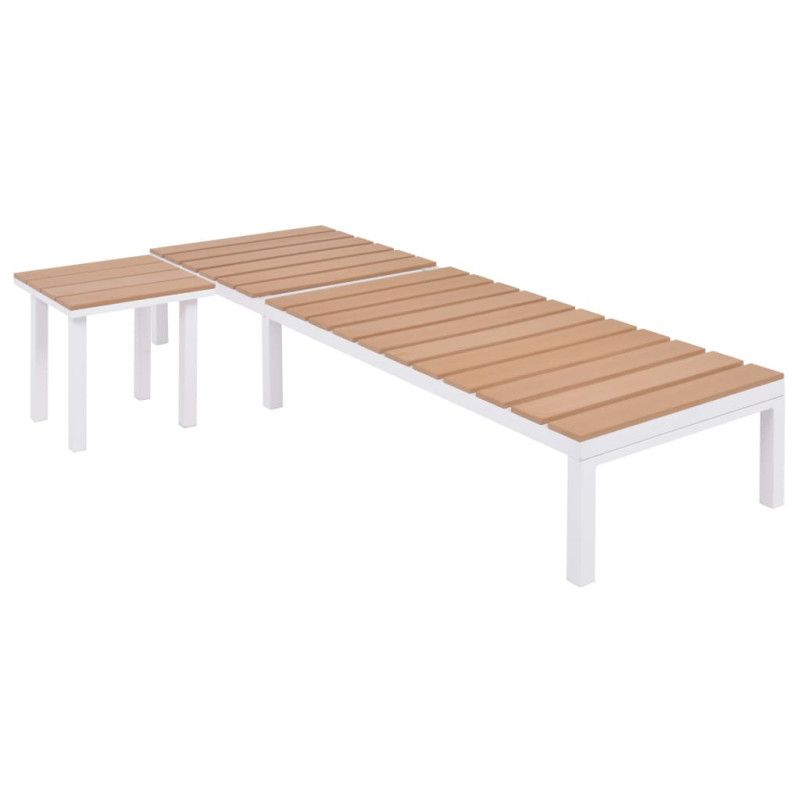 Aurinkotuolit 2 kpl + pöytä Alumiini WPC valkoinen ja ruskea