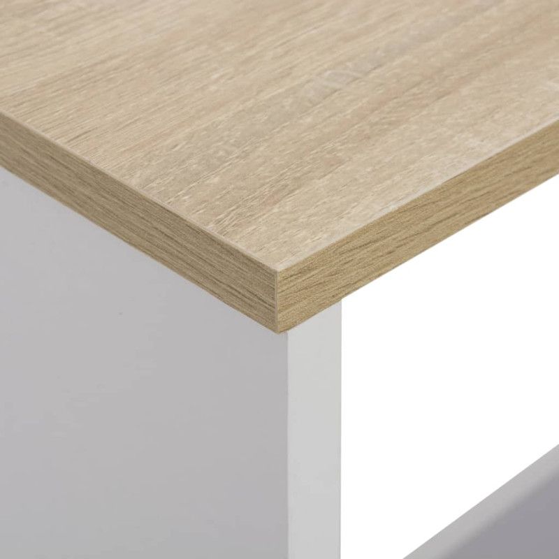 Baaripöytä 2 pöytätasolla valkoinen ja tammi 130x40x120 cm