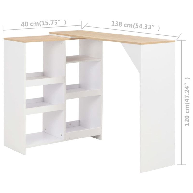 Baaripöytä siirrettävällä hyllyllä valkoinen 138x40x120 cm