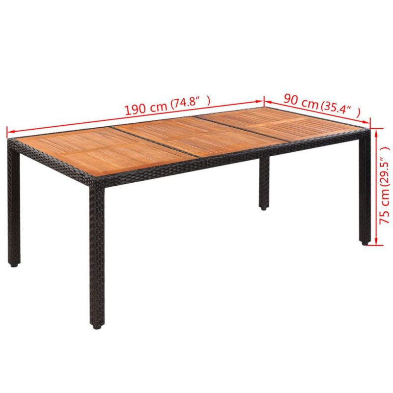 Puutarhapöytä 190x90x75 cm polyrottinki ja akaasiapuu