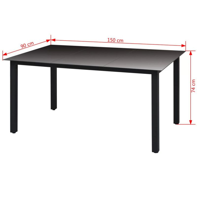 Puutarhapöytä musta 150x90x74 cm alumiini ja lasi