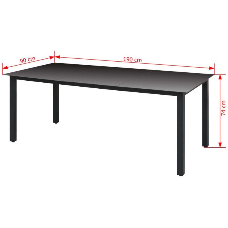 Puutarhapöytä musta 190x90x74 cm alumiini ja lasi