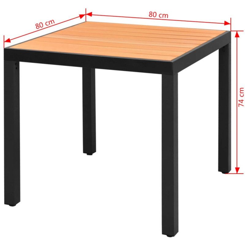 Puutarhapöytä ruskea 80x80x74 cm alumiini ja WPC