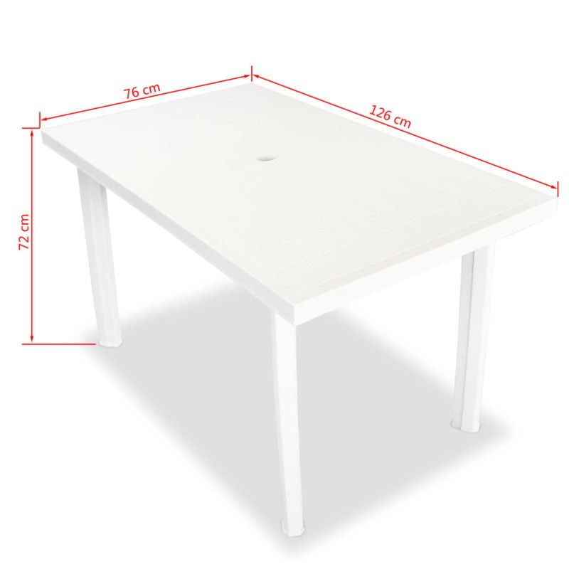 Puutarhapöytä valkoinen 126x76x72 cm muovi
