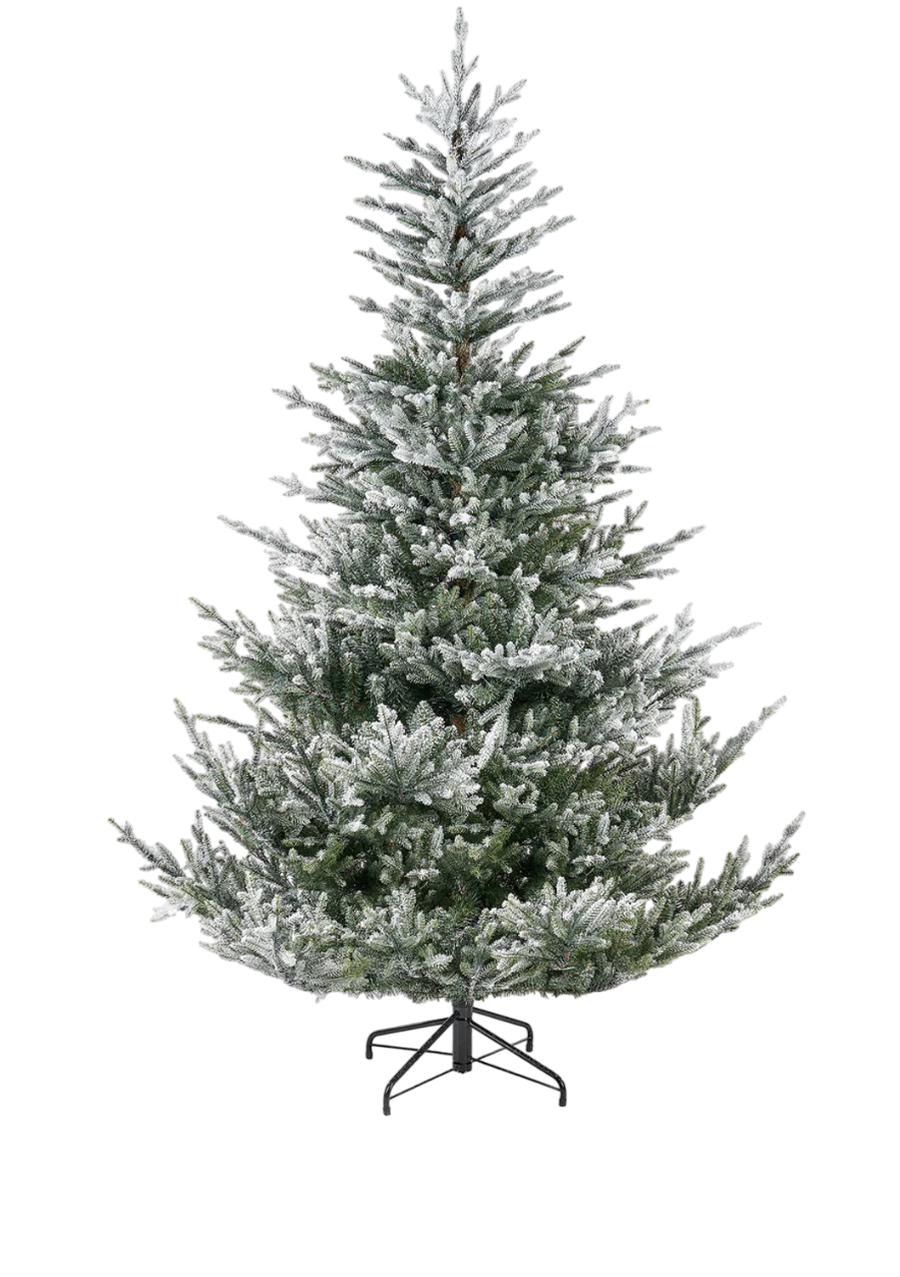 Julgran 210 cm – 818 grenar, snöeffekt, grenar som öppnas automatiskt