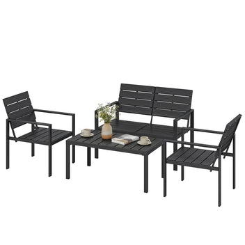 HDPE-säleinen oleskeluryhmä neljälle, sohva + 2 nojatuolia + sohvapöytä, musta